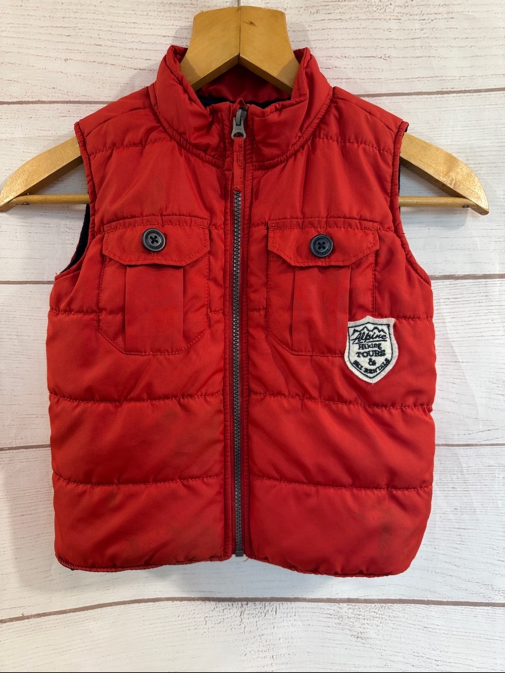 Kids Red Puffer Vest with Badge - Genuine Kids Osh Kosh Size 5T